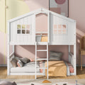 Twin Over Twin House Bunk Bed With Ladder, Wood Bed White White Solid Wood