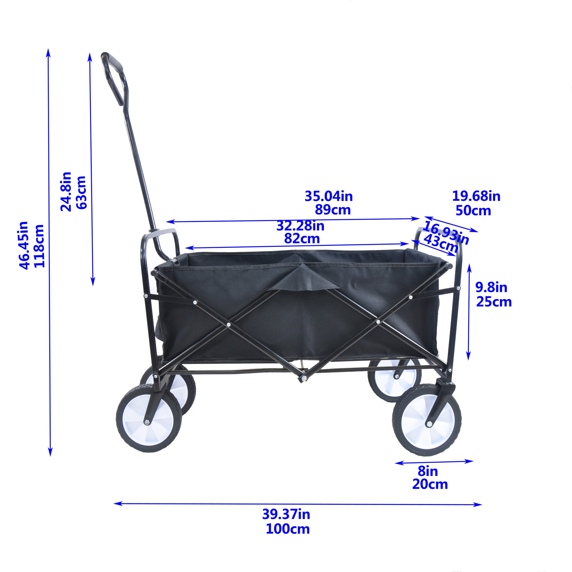 Folding Wagon Garden Shopping Beach Cart Black Black Steel