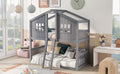 Twin Over Twin House Bunk Bed With Ladder, Wood Bed Gray Gray Solid Wood