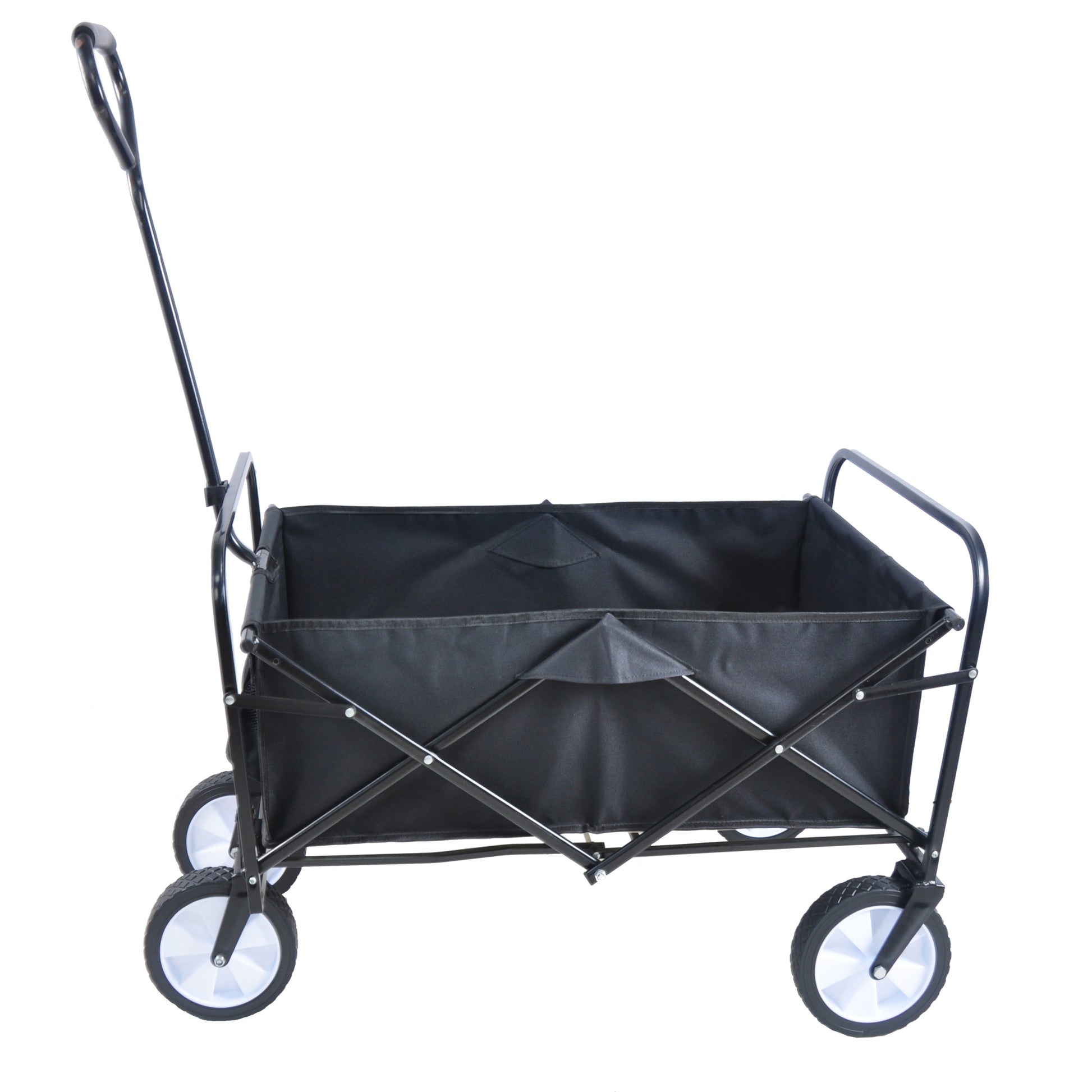 Folding Wagon Garden Shopping Beach Cart Black Black Steel