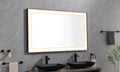 72*48 Led Lighted Bathroom Wall Mounted Mirror With High Lumen Anti Fog Separately Control Matt Black Aluminum