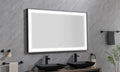 72*48 Led Lighted Bathroom Wall Mounted Mirror With High Lumen Anti Fog Separately Control Matt Black Aluminum