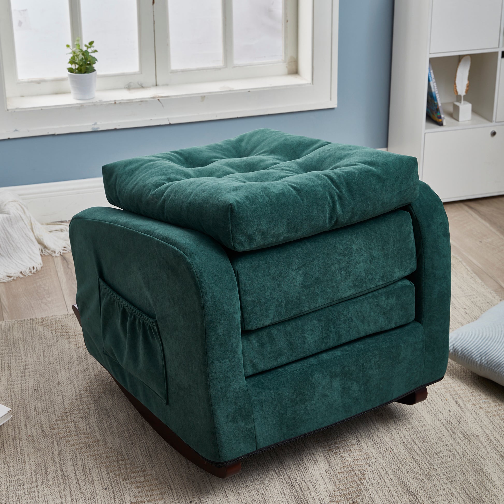 Accent Chair Tv Chair Living Room Chair Lazy Recliner Comfortable Fabric Leisure Sofa,Modern High Back Armchair Antique Green Metal & Wood Metal