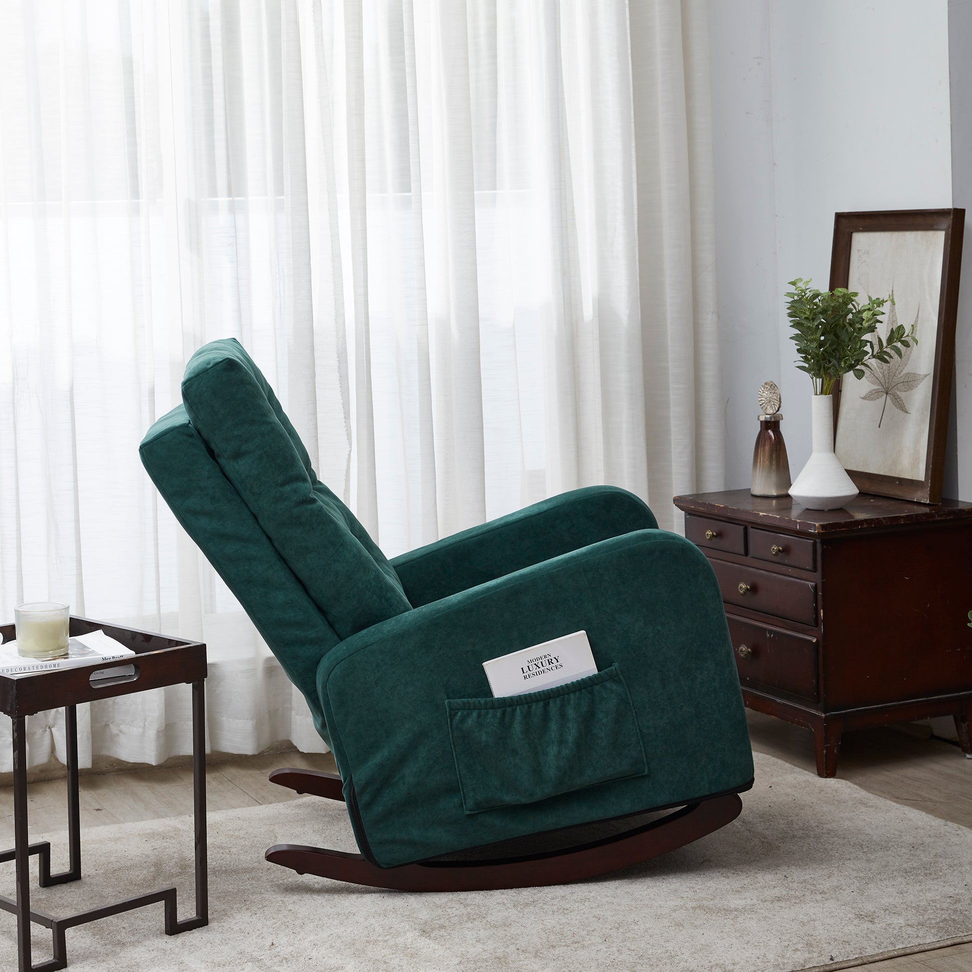 Accent Chair Tv Chair Living Room Chair Lazy Recliner Comfortable Fabric Leisure Sofa,Modern High Back Armchair Antique Green Metal & Wood Metal