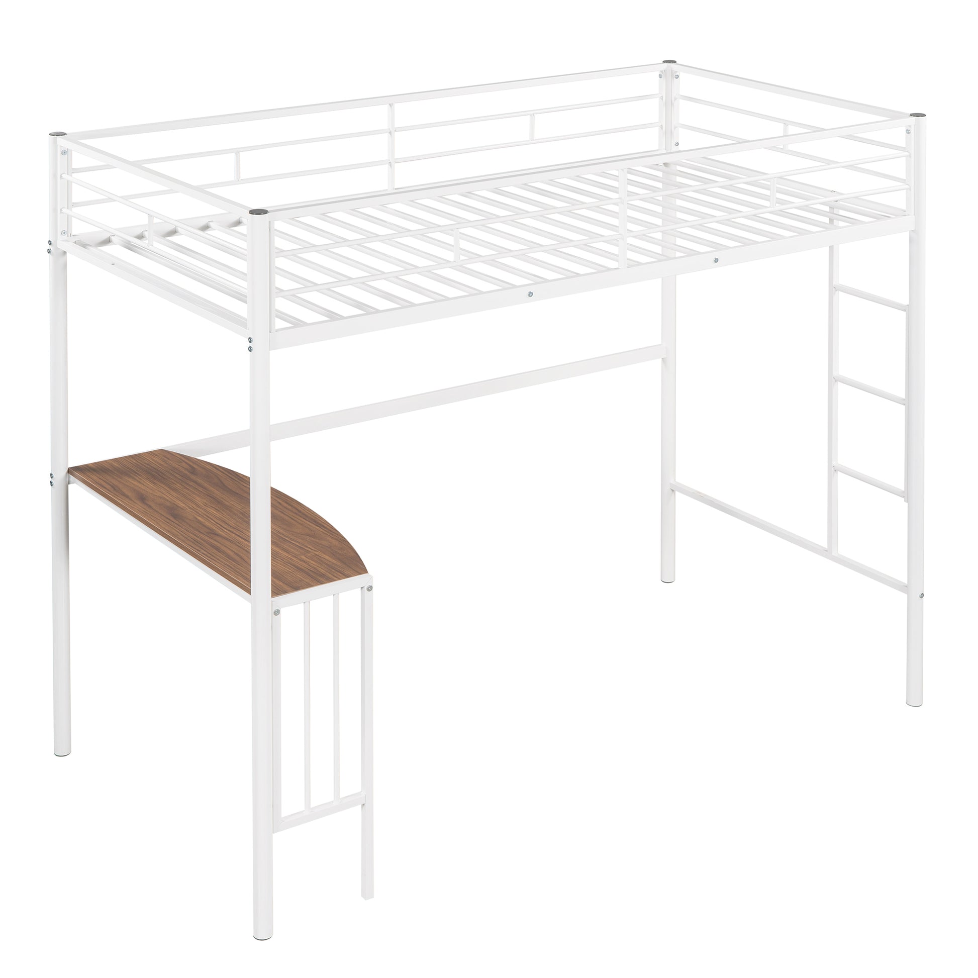 Twin Metal Loft Bed With Desk, Ladder And Guardrails, Loft Bed For Bedroom, White Old Skumf195191Aak Twin White Metal