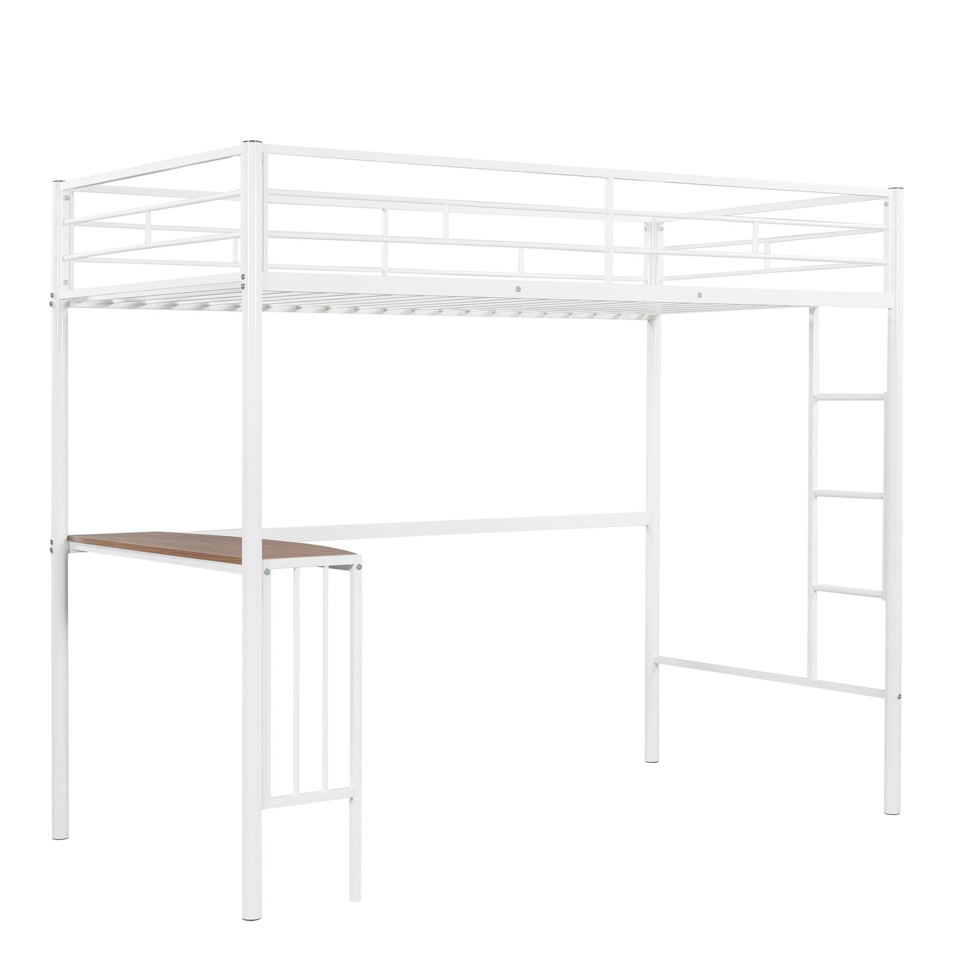 Twin Metal Loft Bed With Desk, Ladder And Guardrails, Loft Bed For Bedroom, White Old Skumf195191Aak Twin White Metal