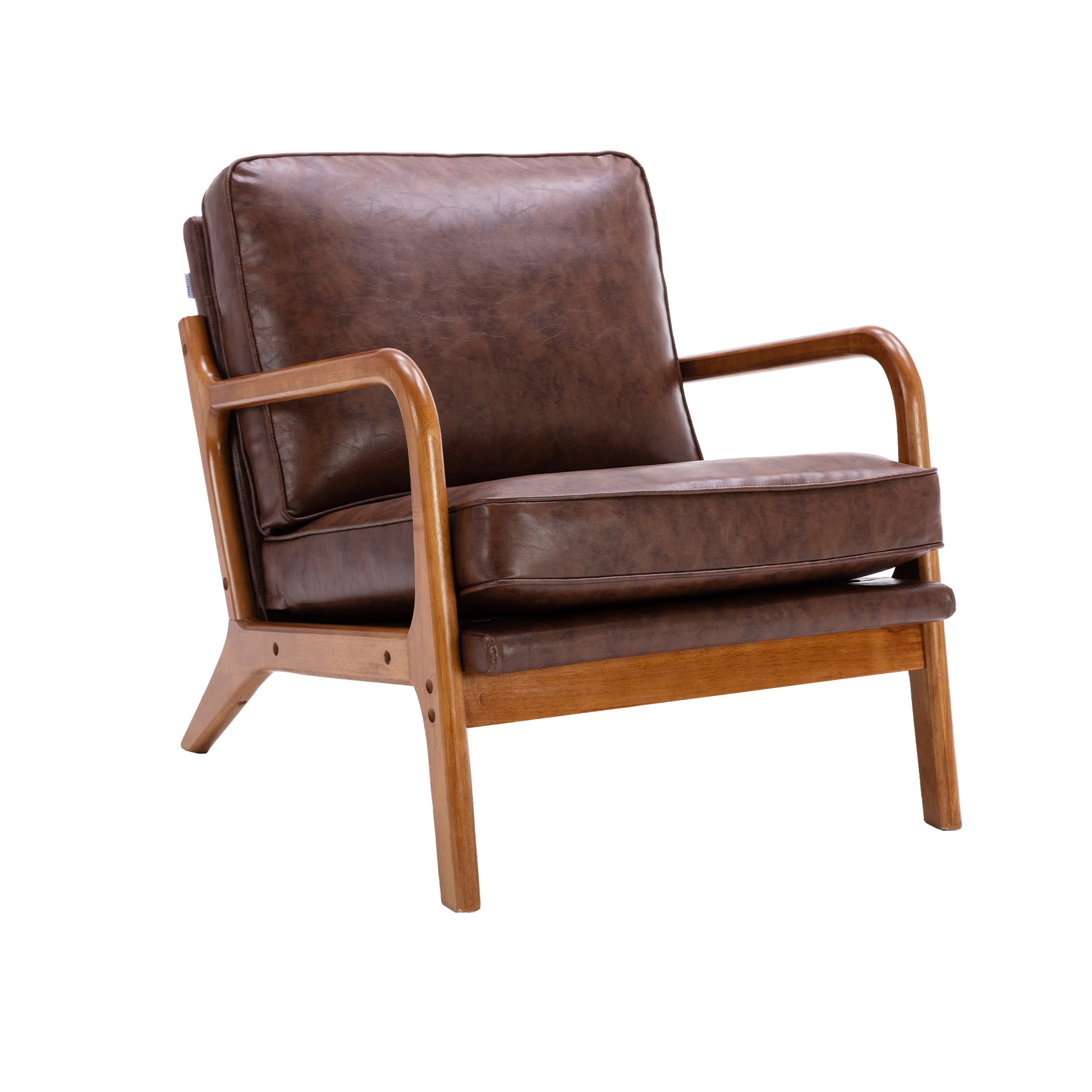 Coolmore Mid Century Modern Accent Chair, Comfy Fabric Living Room Chairs With Solid Wood Frame, Lounge Reading Armchair, Easy Assembly Brown Pu Brown Primary Living Space Foam Pu