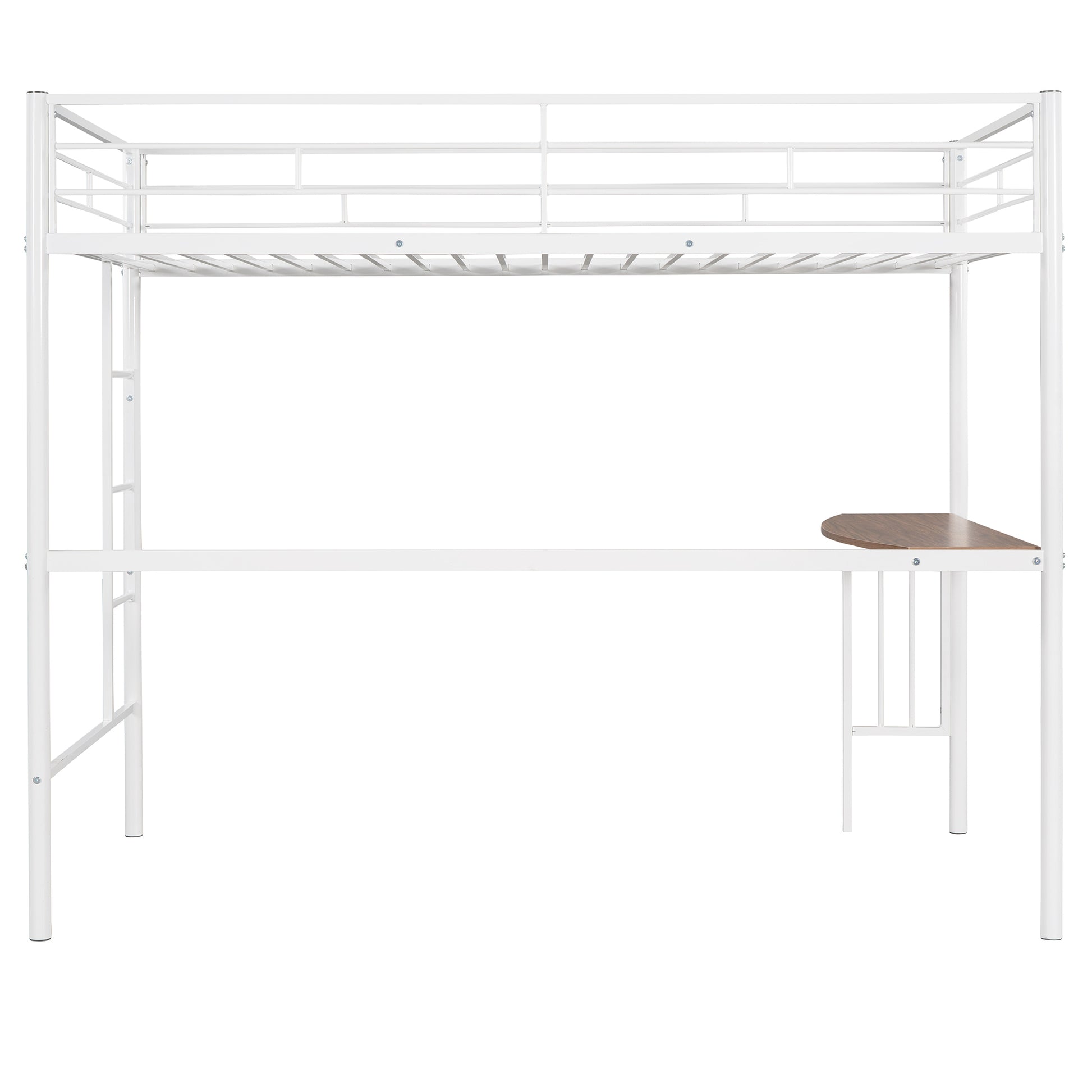 Twin Metal Loft Bed With Desk, Ladder And Guardrails, Loft Bed For Bedroom, White Old Skumf195191Aak Twin White Metal