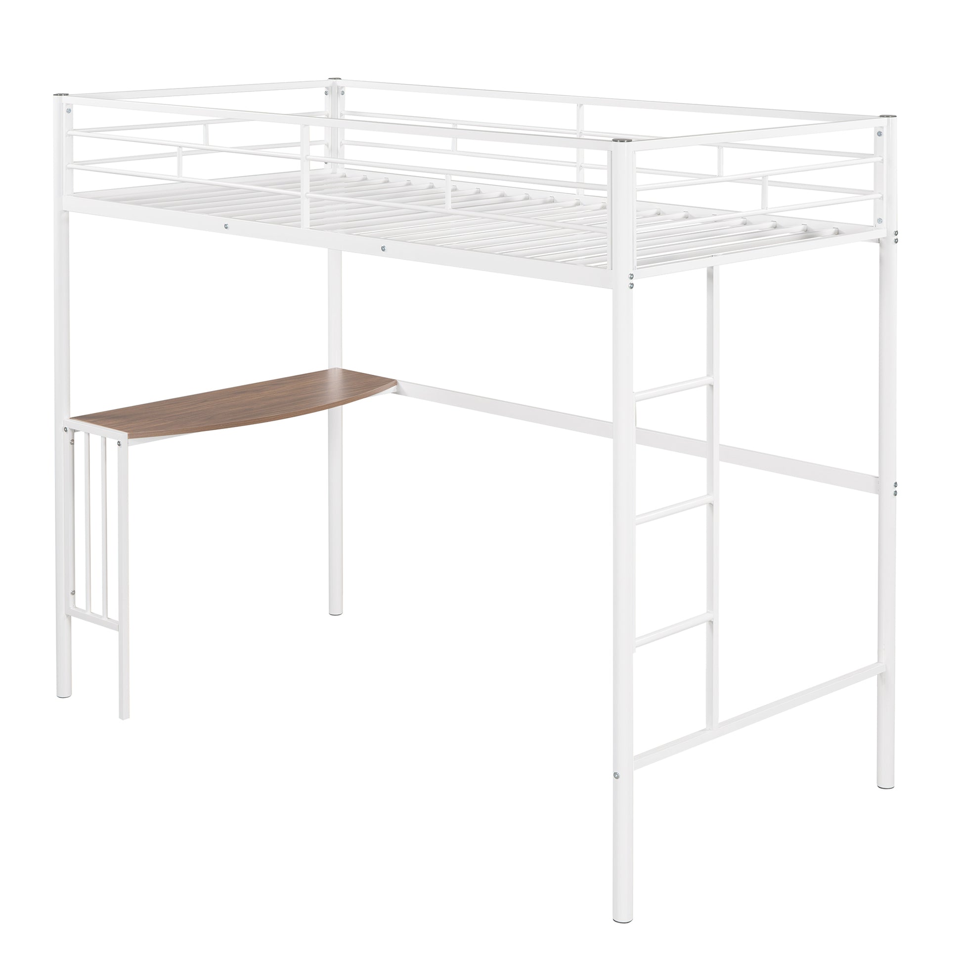 Twin Metal Loft Bed With Desk, Ladder And Guardrails, Loft Bed For Bedroom, White Old Skumf195191Aak Twin White Metal