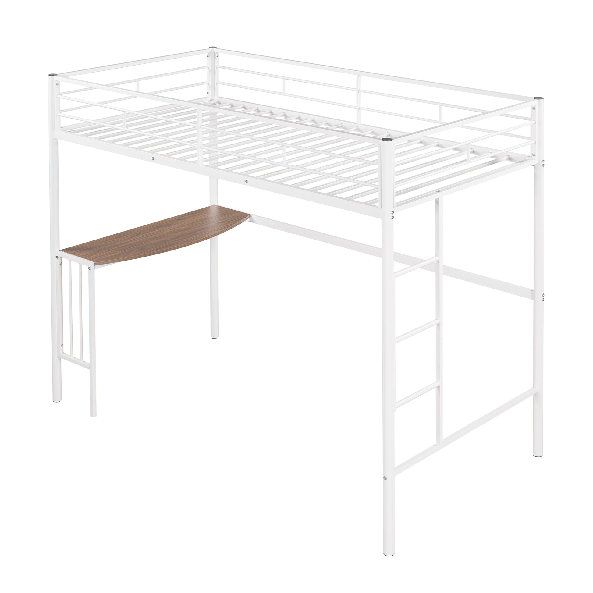 Twin Metal Loft Bed With Desk, Ladder And Guardrails, Loft Bed For Bedroom, White Old Skumf195191Aak Twin White Metal