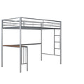 Twin Metal Loft Bed With Desk, Ladder And Guardrails, Loft Bed For Bedroom, Silver Old Skumf195191Aan Twin Silver Metal