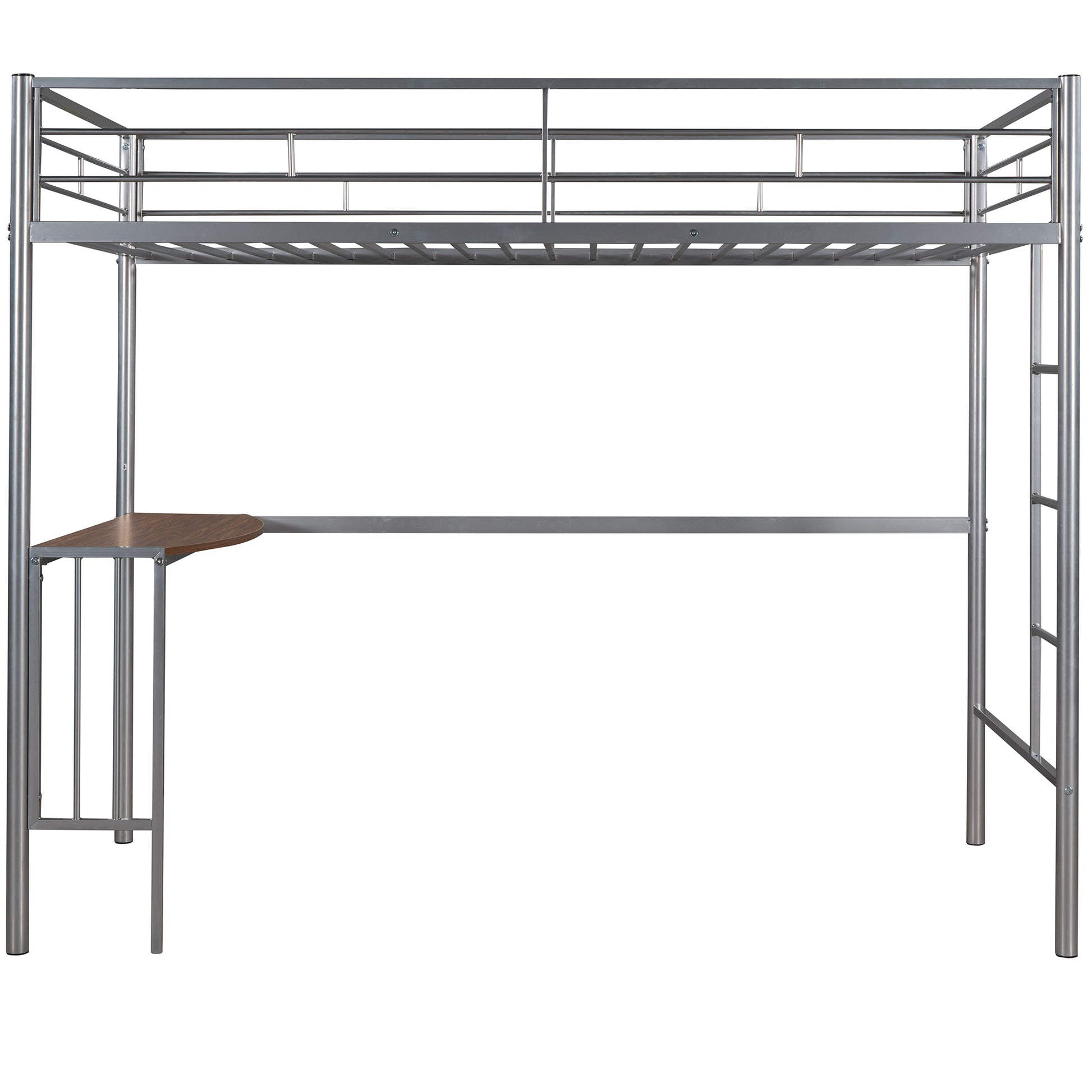 Twin Metal Loft Bed With Desk, Ladder And Guardrails, Loft Bed For Bedroom, Silver Old Skumf195191Aan Twin Silver Metal