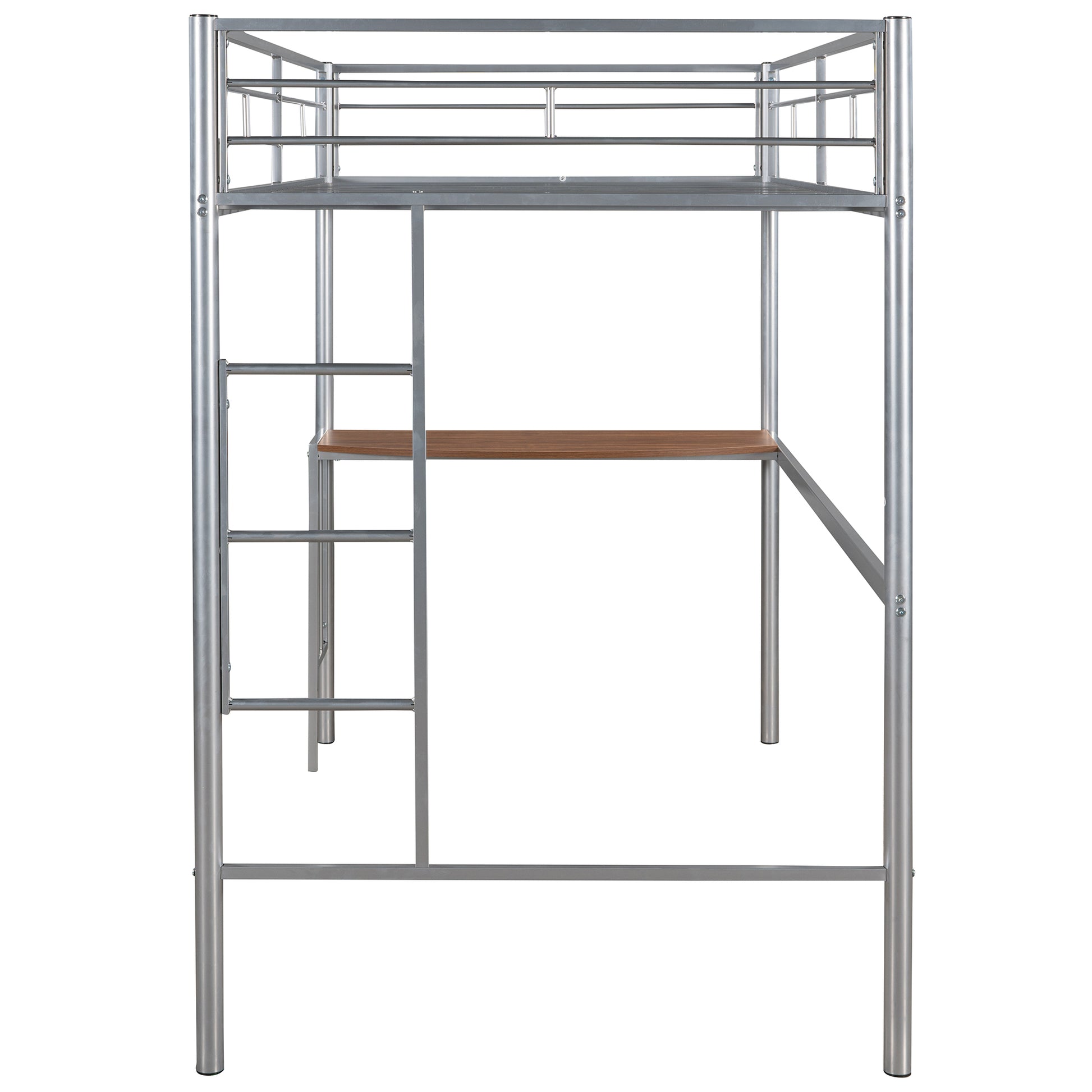 Twin Metal Loft Bed With Desk, Ladder And Guardrails, Loft Bed For Bedroom, Silver Old Skumf195191Aan Twin Silver Metal