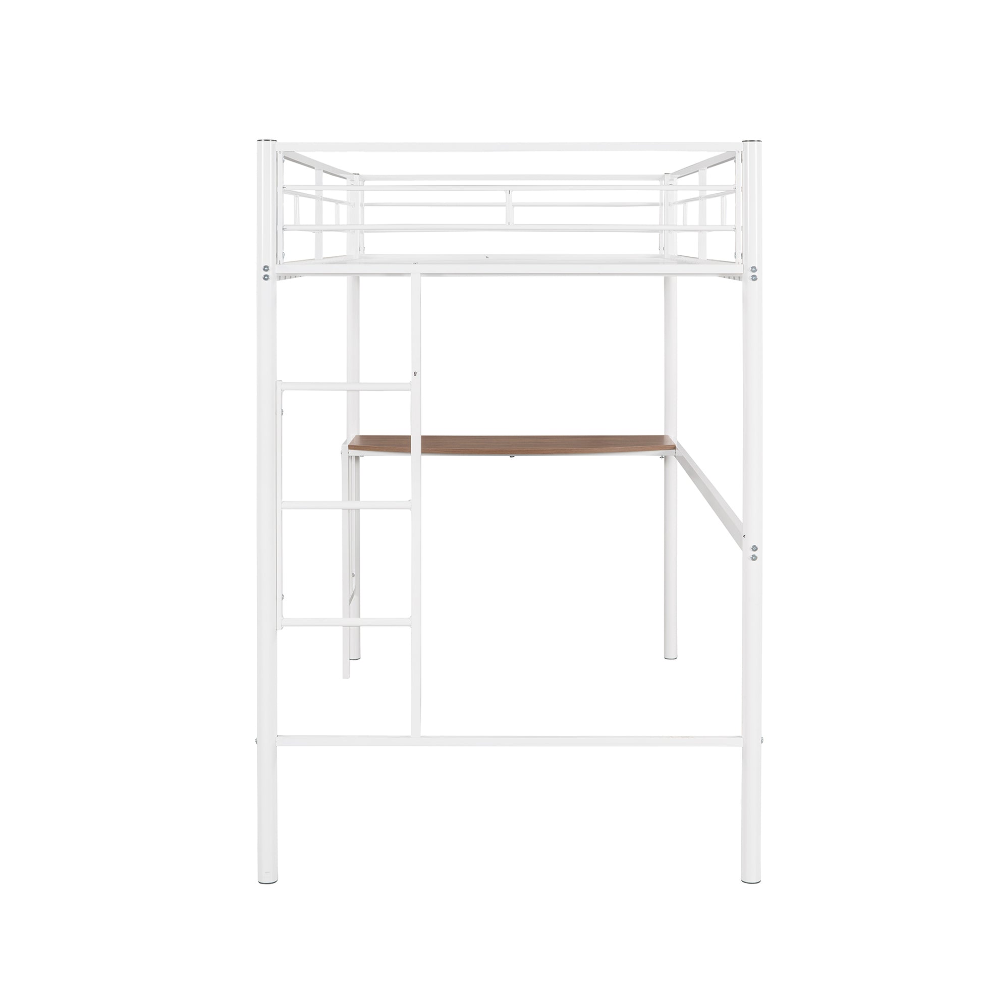 Twin Metal Loft Bed With Desk, Ladder And Guardrails, Loft Bed For Bedroom, White Old Skumf195191Aak Twin White Metal