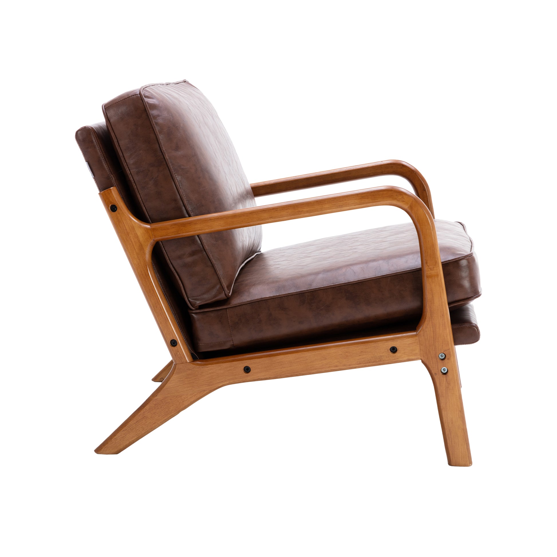 Coolmore Mid Century Modern Accent Chair, Comfy Fabric Living Room Chairs With Solid Wood Frame, Lounge Reading Armchair, Easy Assembly Brown Pu Brown Primary Living Space Foam Pu