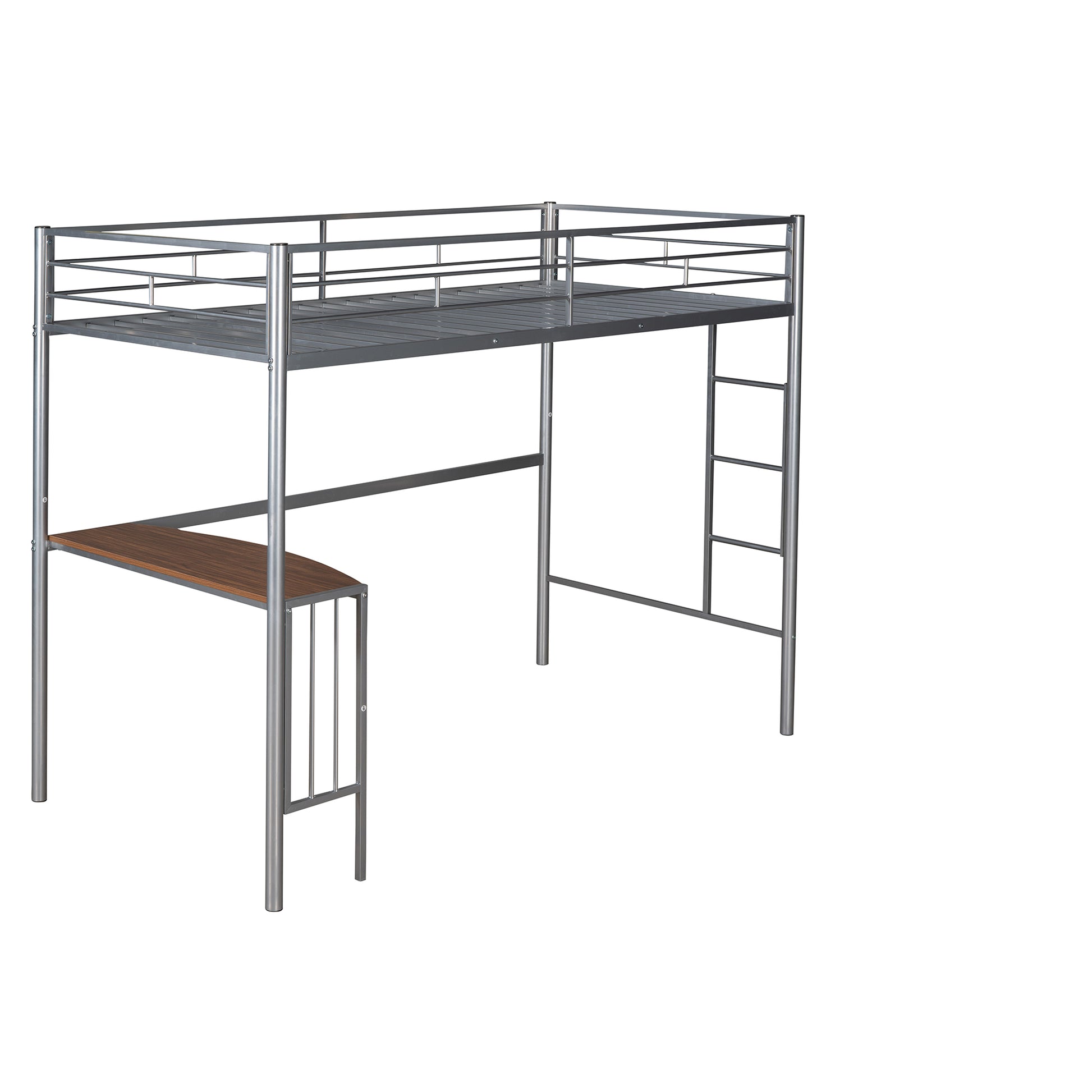 Twin Metal Loft Bed With Desk, Ladder And Guardrails, Loft Bed For Bedroom, Silver Old Skumf195191Aan Twin Silver Metal