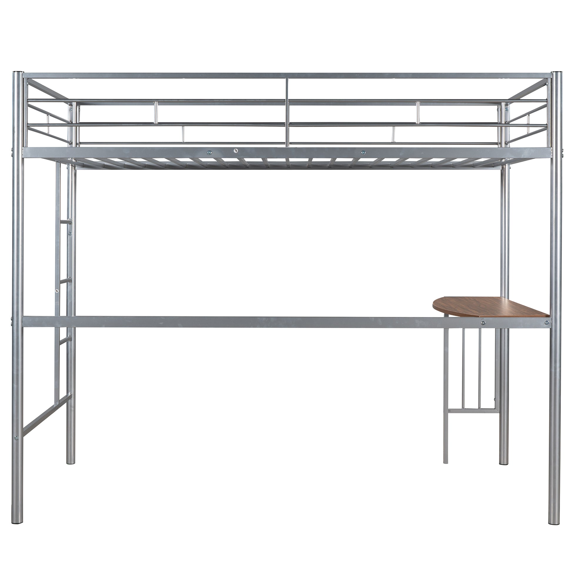 Twin Metal Loft Bed With Desk, Ladder And Guardrails, Loft Bed For Bedroom, Silver Old Skumf195191Aan Twin Silver Metal