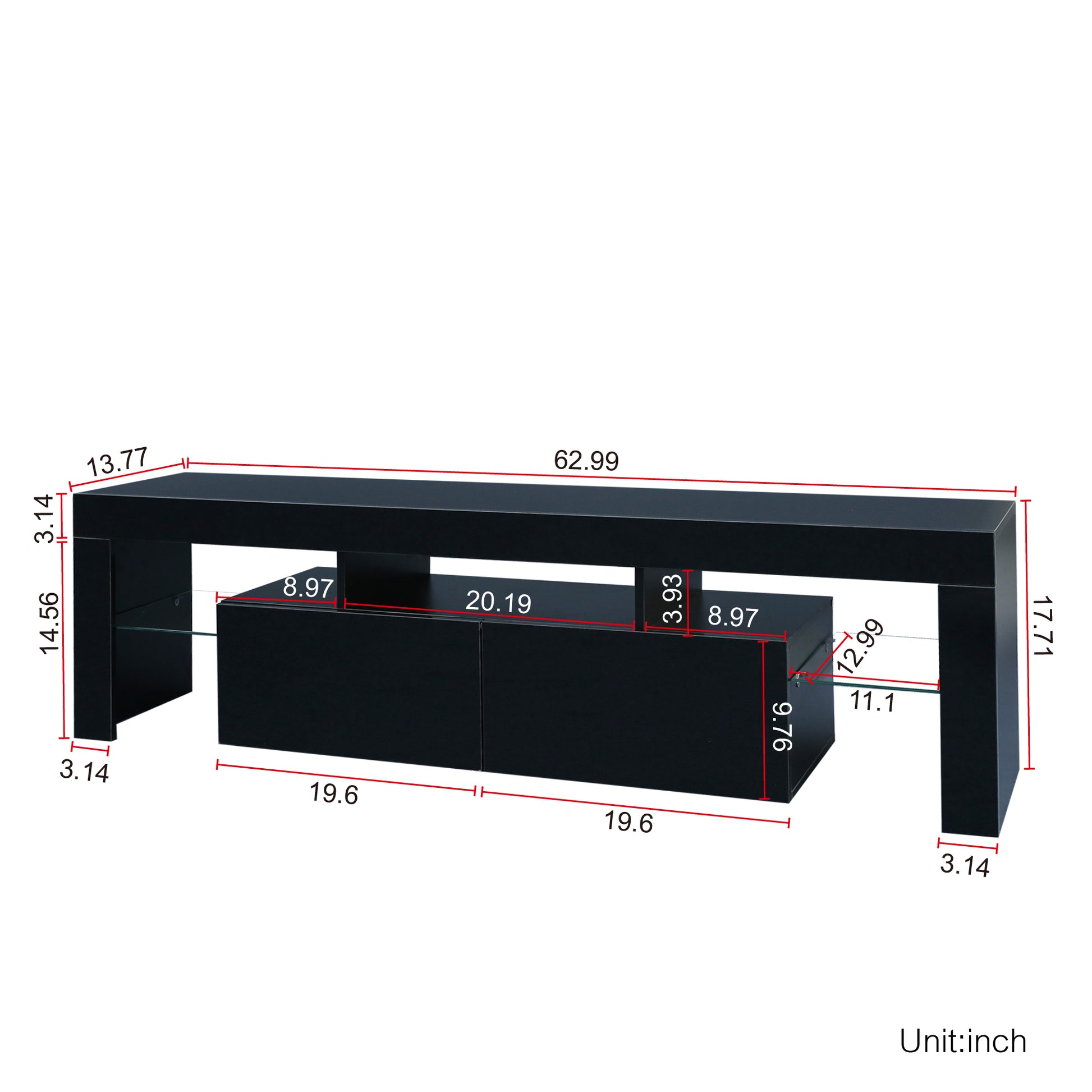 Modern Black Tv Stand, 20 Colors Led Tv Stand W Remote Control Lights Black 60 69 Inches Mdf