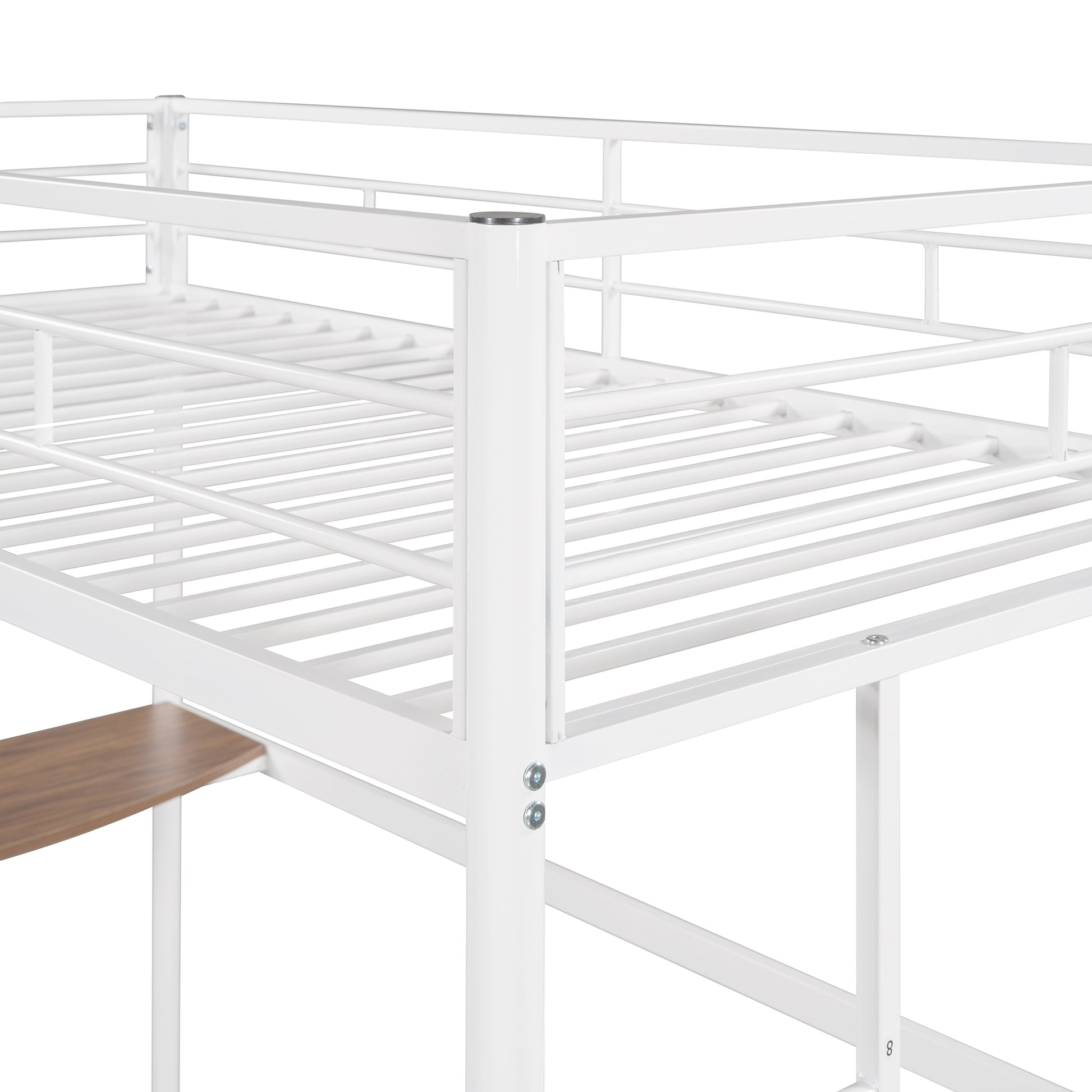 Twin Metal Loft Bed With Desk, Ladder And Guardrails, Loft Bed For Bedroom, White Old Skumf195191Aak Twin White Metal