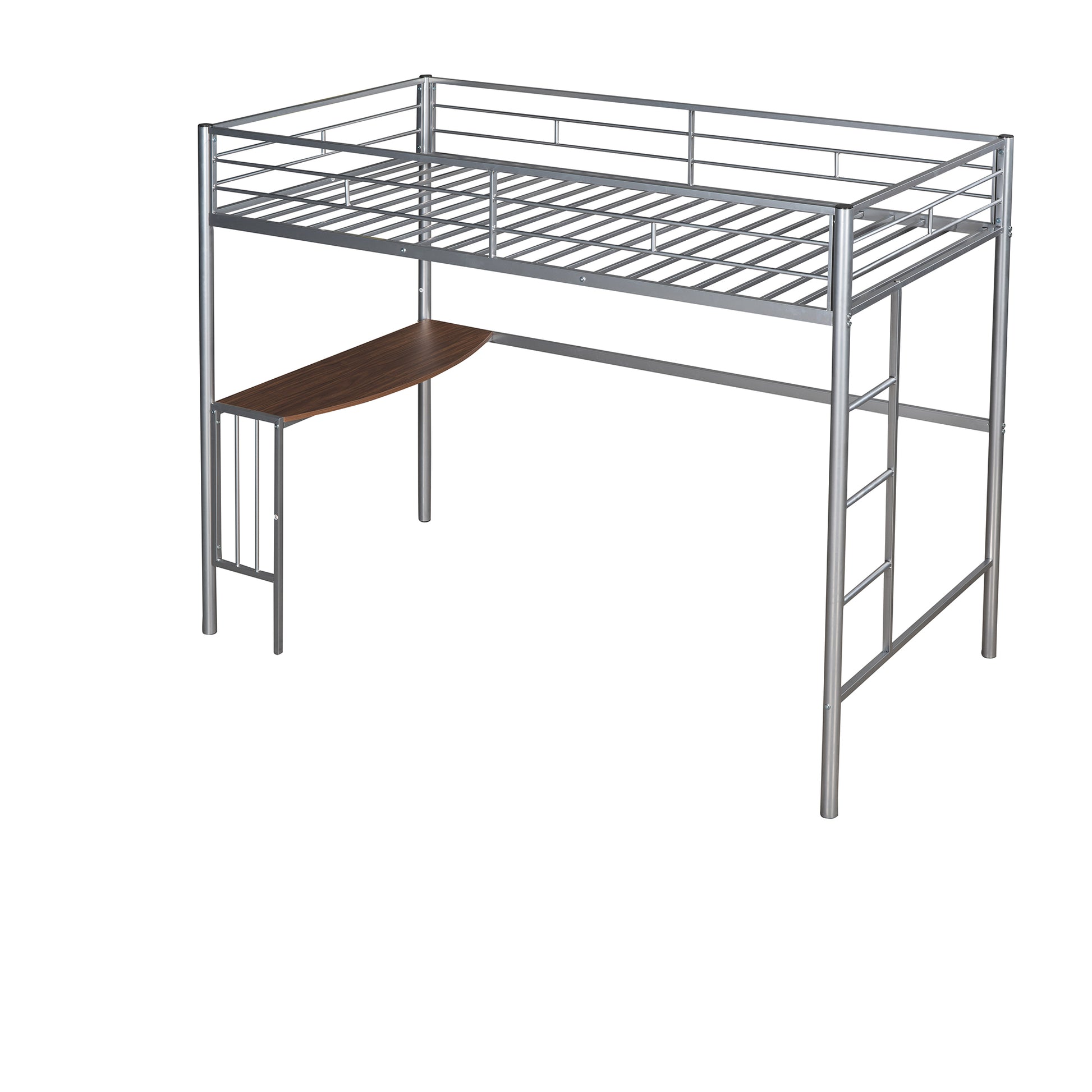 Twin Metal Loft Bed With Desk, Ladder And Guardrails, Loft Bed For Bedroom, Silver Old Skumf195191Aan Twin Silver Metal