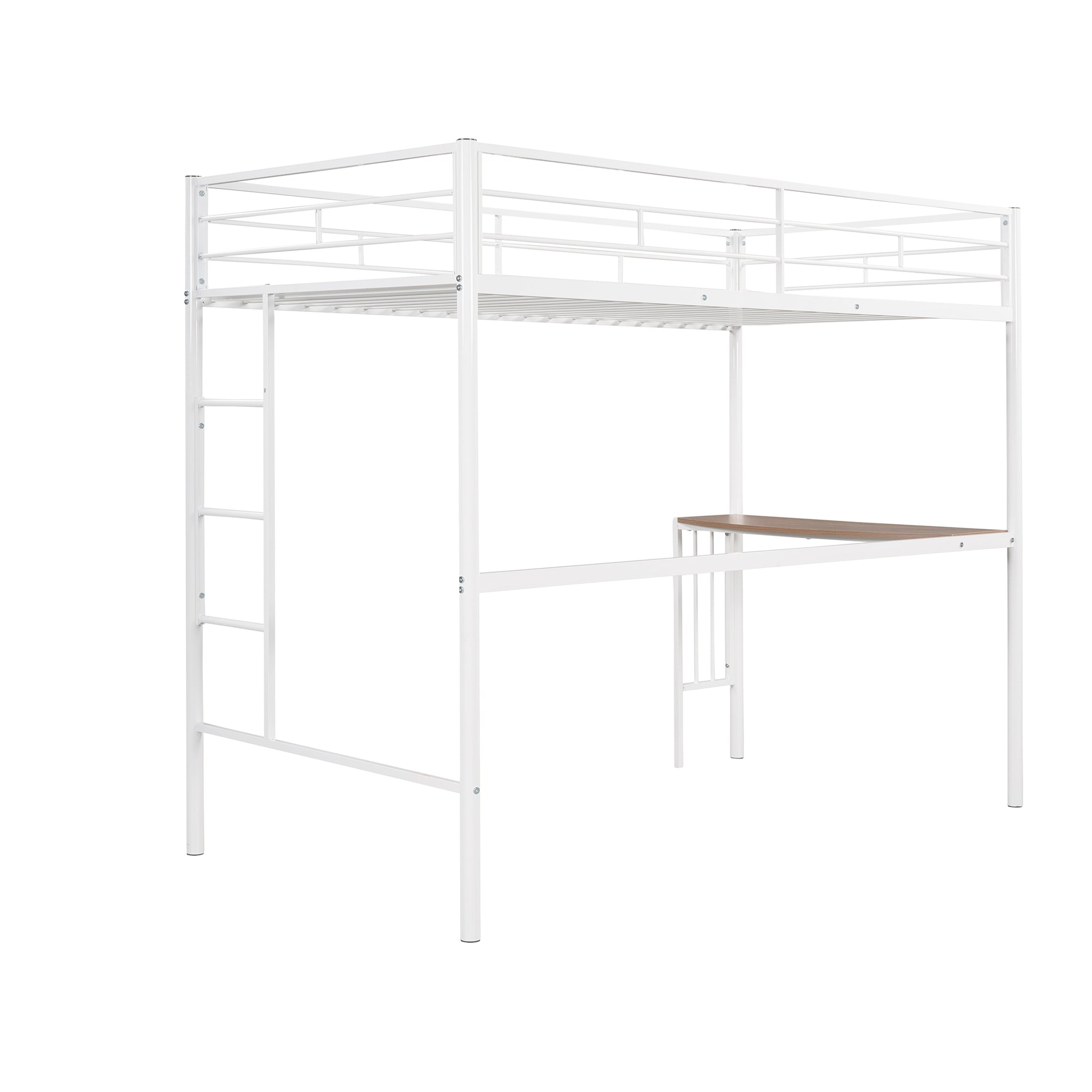 Twin Metal Loft Bed With Desk, Ladder And Guardrails, Loft Bed For Bedroom, White Old Skumf195191Aak Twin White Metal