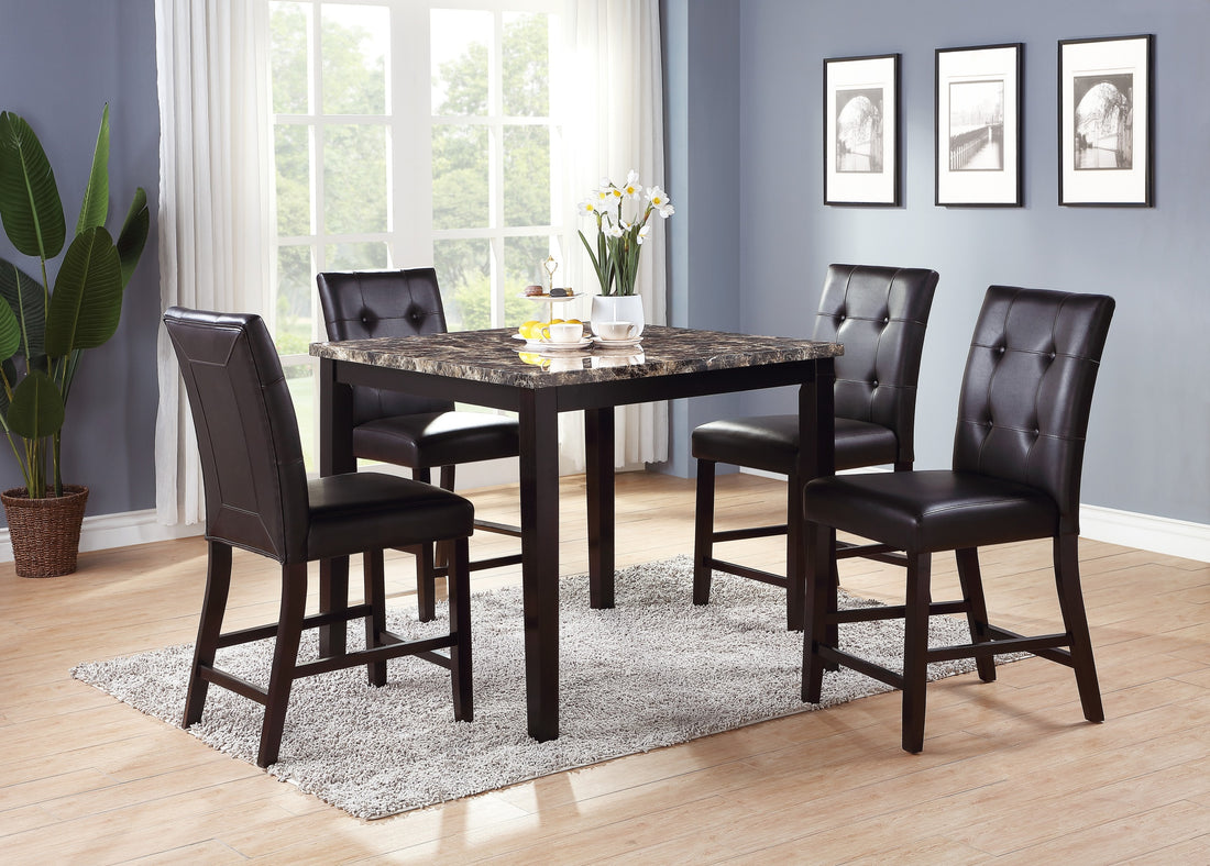 Contemporary Counter Height Dining 5Pc Set Table W 4X Chairs Brown Finish Birch Faux Marble Table Top Tufted Chairs Cushions Kitchen Dining Room Furniture Dinette Brown Wood Dining Room Birch Square Dining Table With Chair Wood Brown Solid Back Seats 4