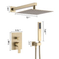 12 Inch Bathroom Rain Shower Combo Set With Hand Shower Brushed Gold Stainless Steel