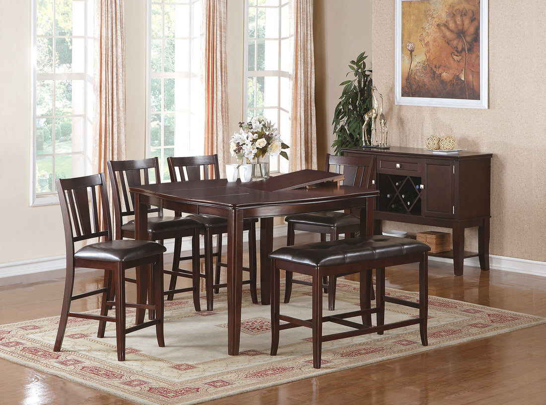 Contemporary Counter Height Dining 6Pc Set Table W Butterfly Leaf 4X Chairs A Bench Brown Finish Rubberwood Chairs Cushions Kitchen Dining Room Furniture Espresso Wood Dining Room Solid Wood Rubberwood Square Dining Table With Chair And Bench Wood Wood