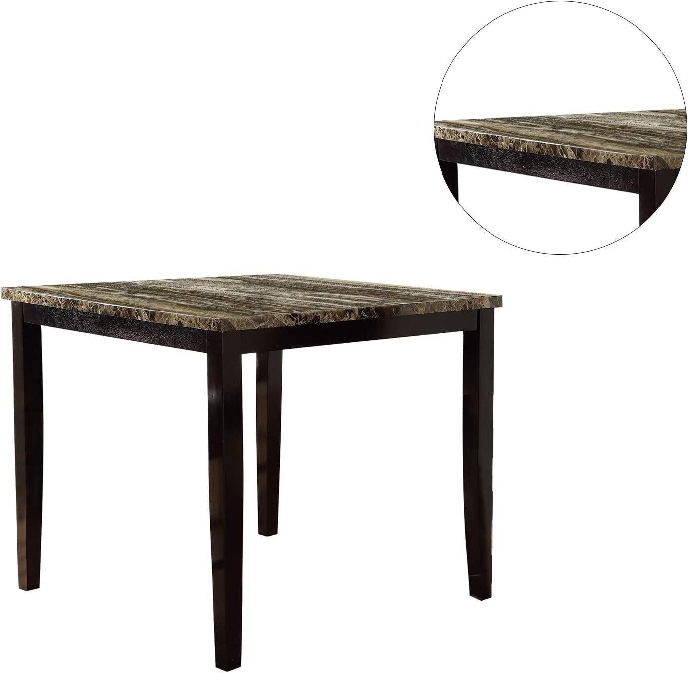 Contemporary Counter Height Dining 5Pc Set Table W 4X Chairs Brown Finish Birch Faux Marble Table Top Tufted Chairs Cushions Kitchen Dining Room Furniture Dinette Brown Wood Dining Room Birch Square Dining Table With Chair Wood Brown Solid Back Seats 4