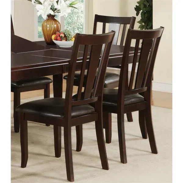 Simple Contemporary Set Of 2 Side Chairs Brown Finish Dining Seating Cushion Chair Unique Design Kitchen Dining Room Faux Leather Seat Brown Dining Room Contemporary,Modern Dining Chairs Rubberwood Slat Back Solid Wood