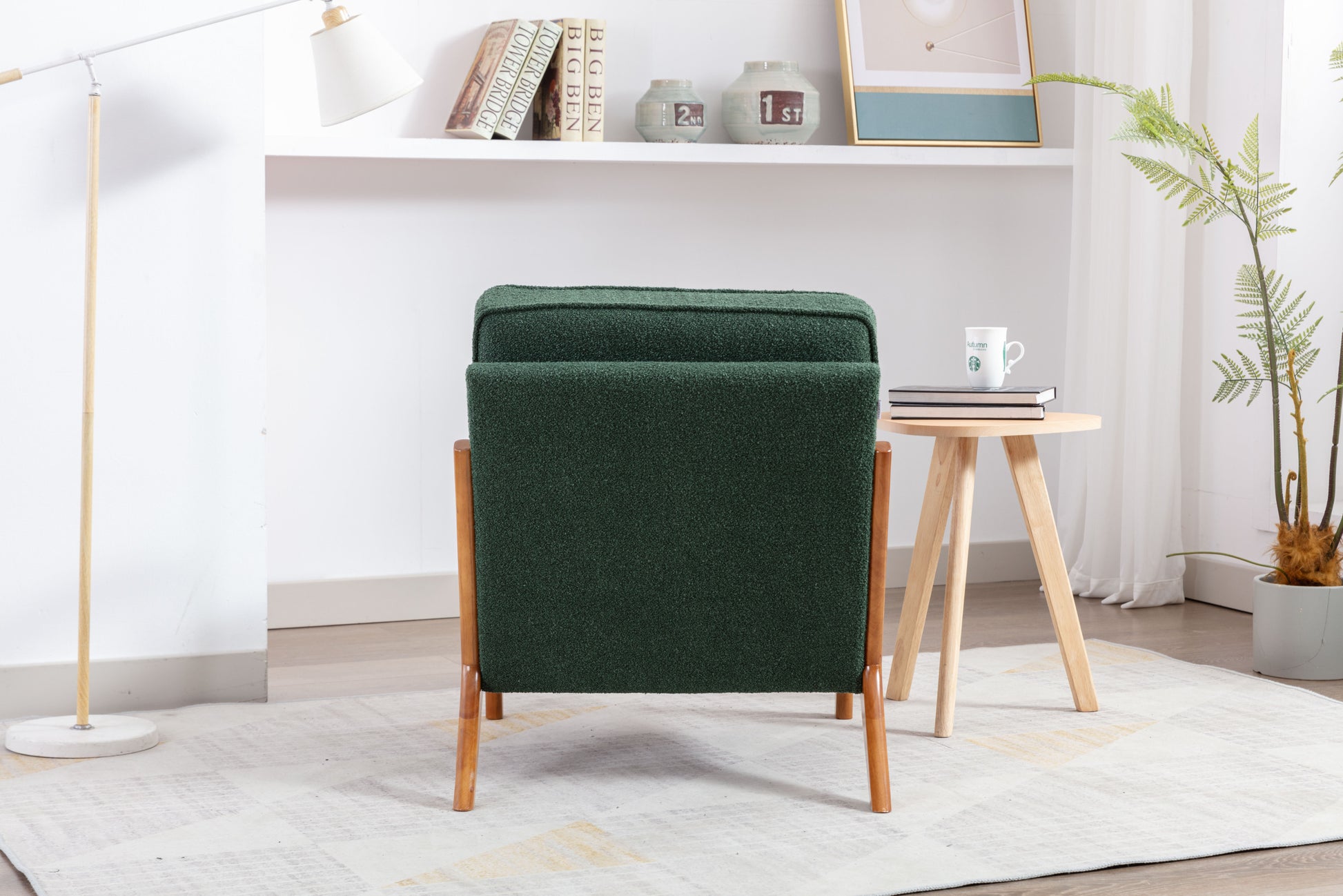 Coolmore Mid Century Modern Accent Chair, Comfy Fabric Living Room Chairs With Solid Wood Frame, Lounge Reading Armchair, Easy Assembly Emerald Emerald Primary Living Space Foam Boucle