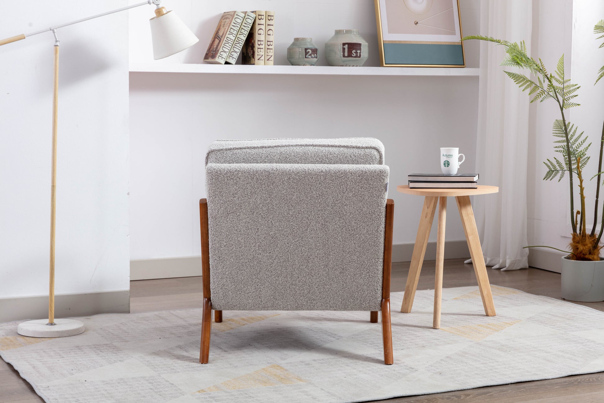 Coolmore Mid Century Modern Accent Chair, Comfy Fabric Living Room Chairs With Solid Wood Frame, Lounge Reading Armchair, Easy Assembly Oyster Grey Oyster Grey Primary Living Space Foam Boucle