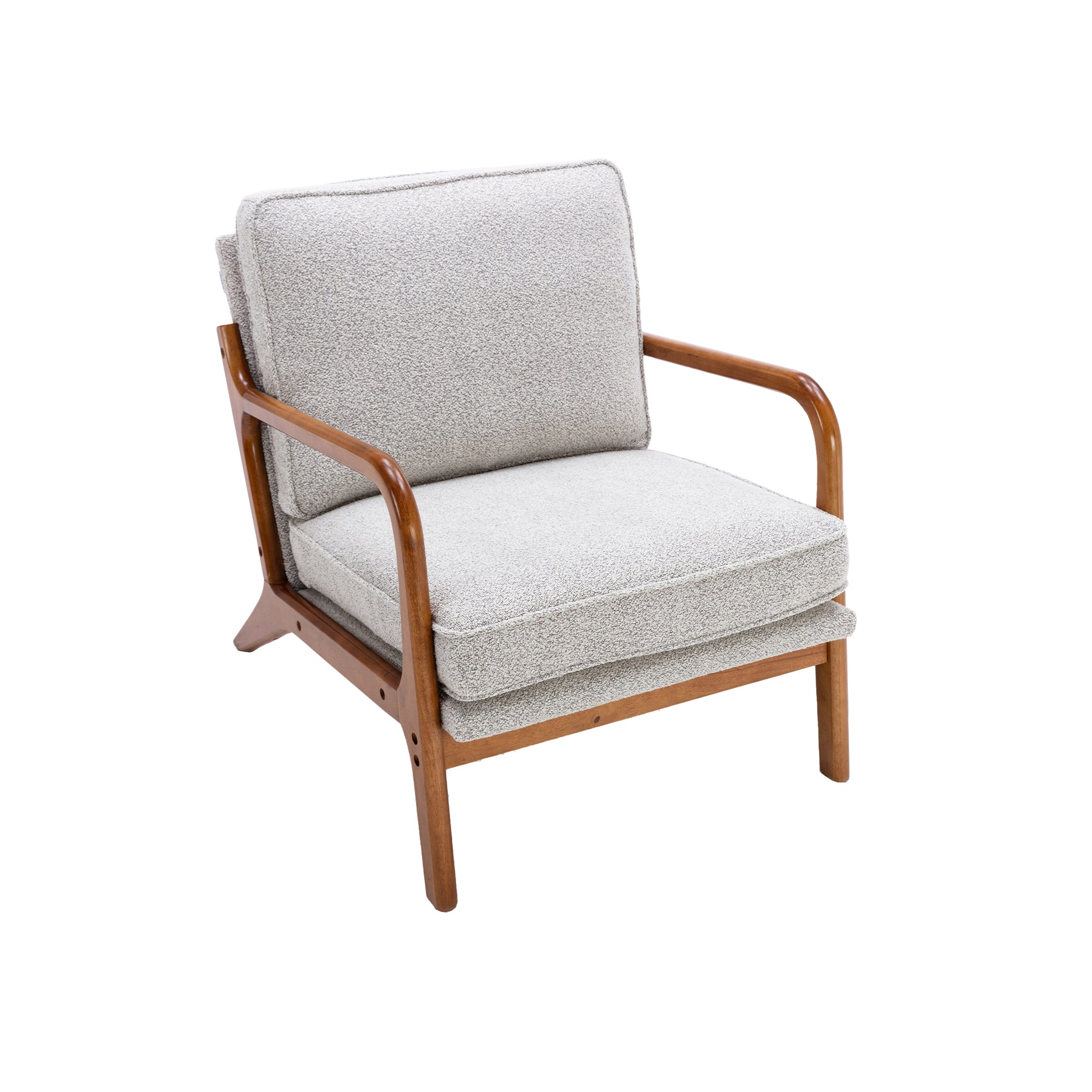 Coolmore Mid Century Modern Accent Chair, Comfy Fabric Living Room Chairs With Solid Wood Frame, Lounge Reading Armchair, Easy Assembly Oyster Grey Oyster Grey Primary Living Space Foam Boucle
