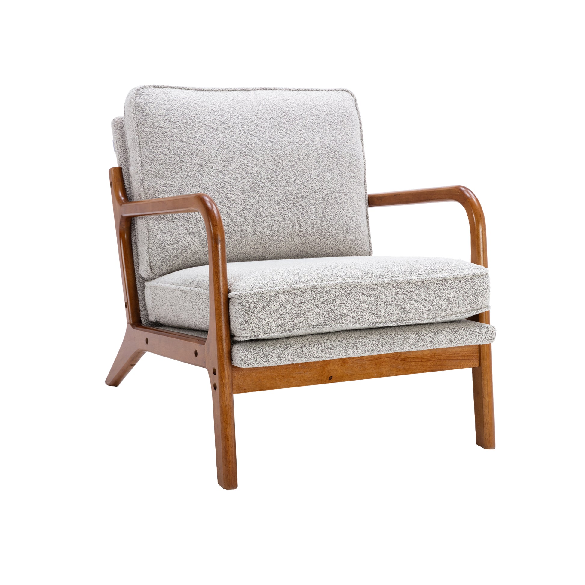 Coolmore Mid Century Modern Accent Chair, Comfy Fabric Living Room Chairs With Solid Wood Frame, Lounge Reading Armchair, Easy Assembly Oyster Grey Oyster Grey Primary Living Space Foam Boucle