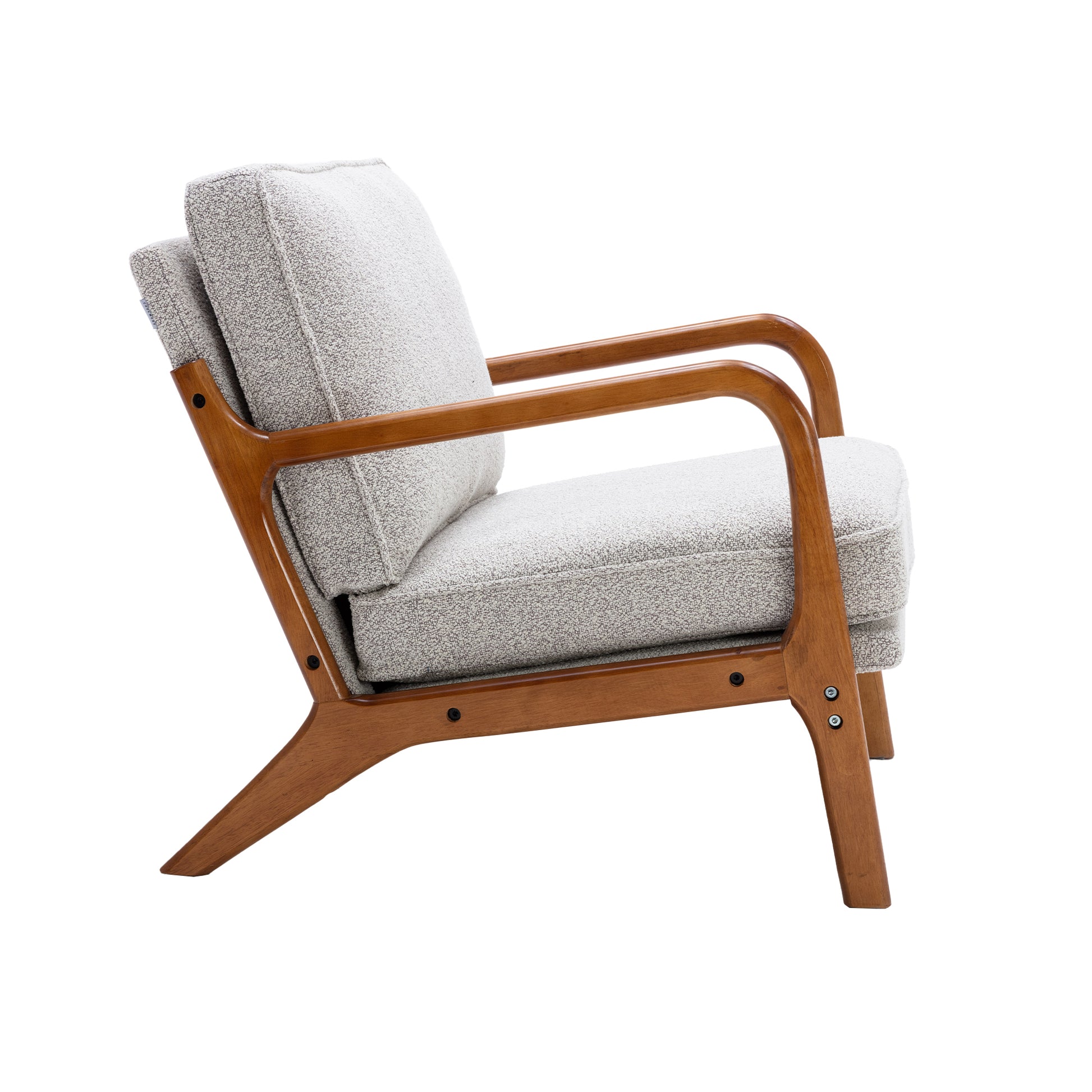 Coolmore Mid Century Modern Accent Chair, Comfy Fabric Living Room Chairs With Solid Wood Frame, Lounge Reading Armchair, Easy Assembly Oyster Grey Oyster Grey Primary Living Space Foam Boucle