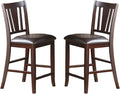 Simple Contemporary Set Of 2 Counter Height Chairs Brown Finish Dining Seating Cushion Chair Unique Design Kitchen Dining Room Faux Leather Seat Rubberwood Walnut Brown Dining Room Modern,Transitional Dining Chairs Rubberwood Slat Back Set Of 2 Solid