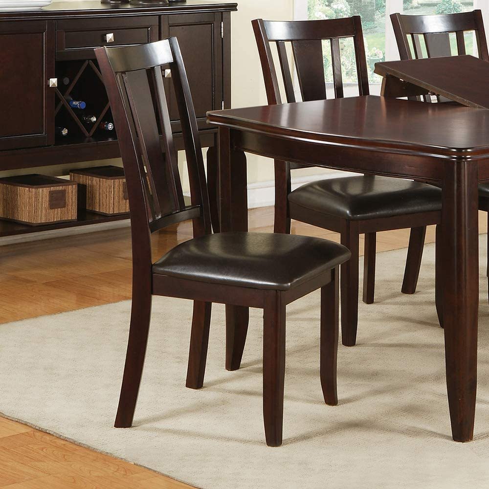 Simple Contemporary Set Of 2 Side Chairs Brown Finish Dining Seating Cushion Chair Unique Design Kitchen Dining Room Faux Leather Seat Brown Dining Room Contemporary,Modern Dining Chairs Rubberwood Slat Back Solid Wood