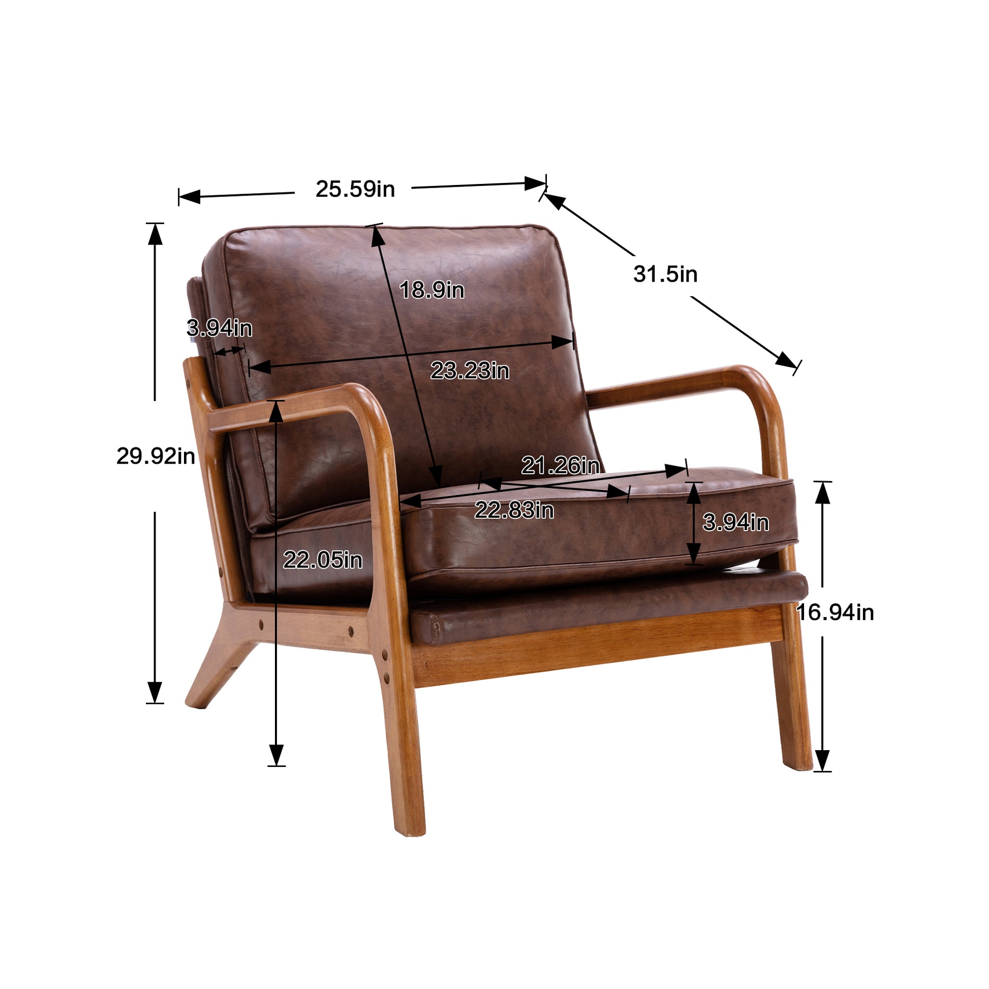 Coolmore Mid Century Modern Accent Chair, Comfy Fabric Living Room Chairs With Solid Wood Frame, Lounge Reading Armchair, Easy Assembly Brown Pu Brown Primary Living Space Foam Pu