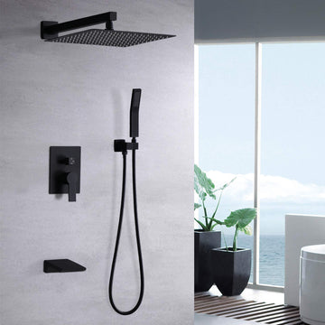 10Inch Wall Mounted Rainfall Shower Head System Shower Faucet Matte Black Stainless Steel