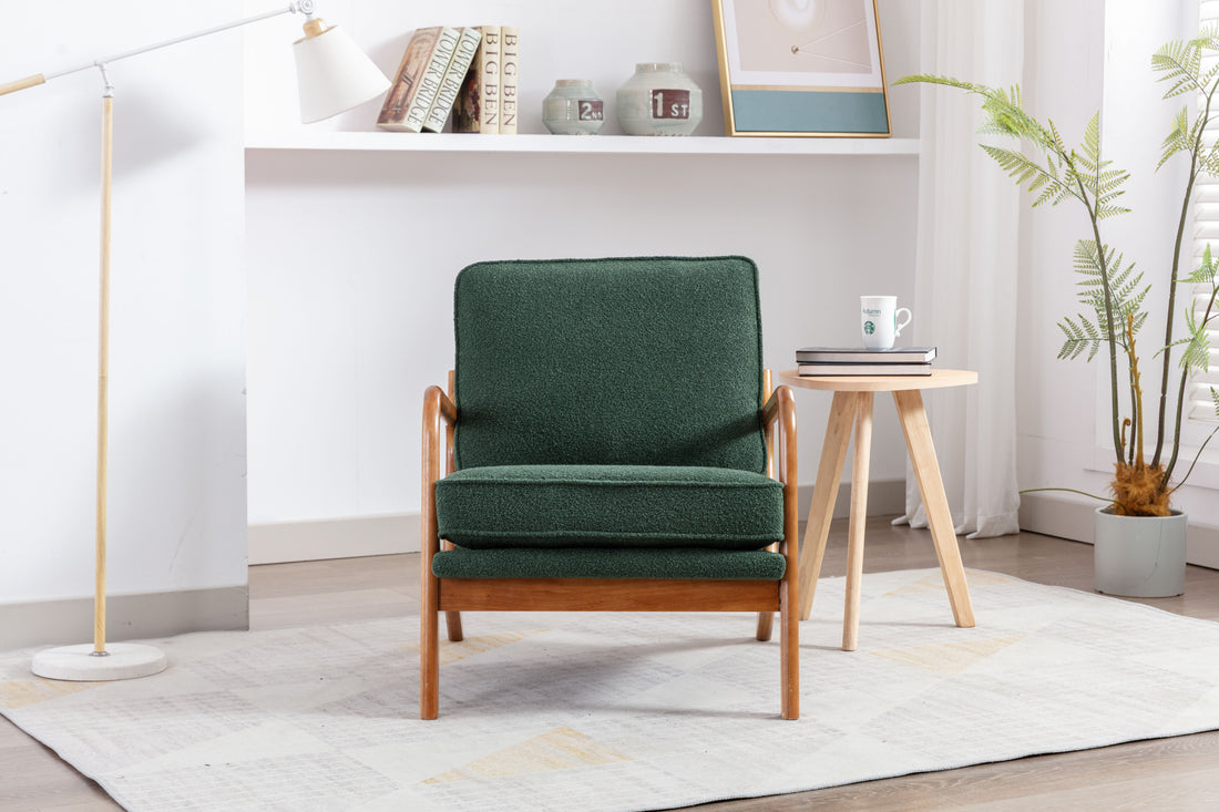 Coolmore Mid Century Modern Accent Chair, Comfy Fabric Living Room Chairs With Solid Wood Frame, Lounge Reading Armchair, Easy Assembly Emerald Emerald Primary Living Space Foam Boucle