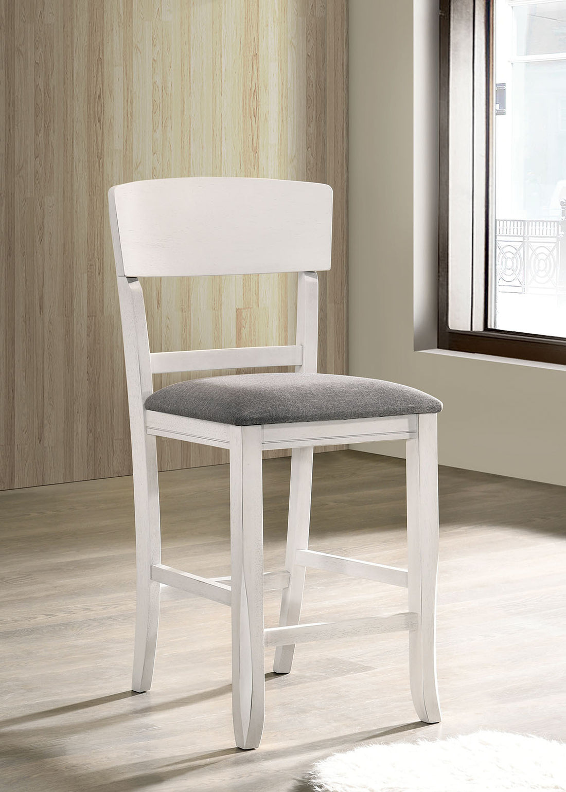 Contemporary Dining Room Counter Height Chairs Set Of 2 Chairs Only White Solid Wood Gray Padded Fabric Seat White White Dining Room Rectangular Contemporary,Modern Dining Chairs Rubberwood Solid Wood