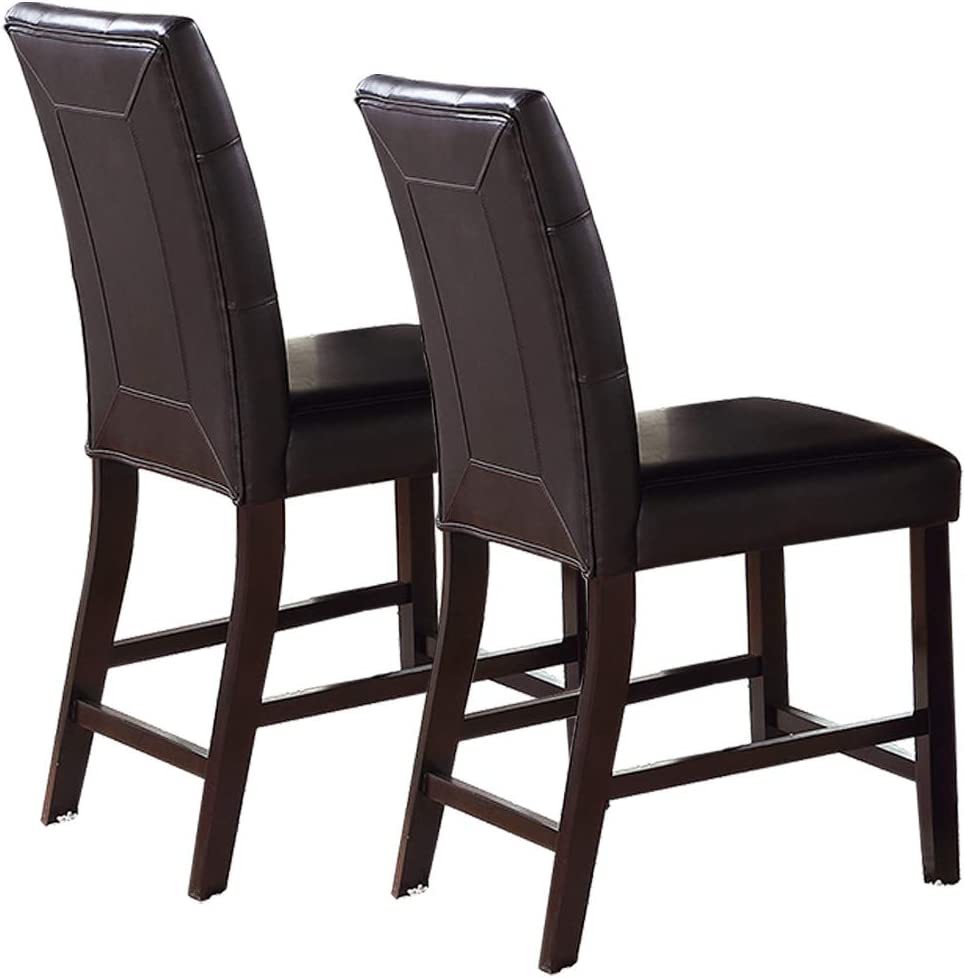 Simple Contemporary Set Of 2 Counter Height Chairs Brown Finish Dining Seating'S Cushion Chair Tufted Back Kitchen Dining Room Brown Brown Dining Room Contemporary,Modern Dining Chairs Rubberwood Tufted Back Solid Wood