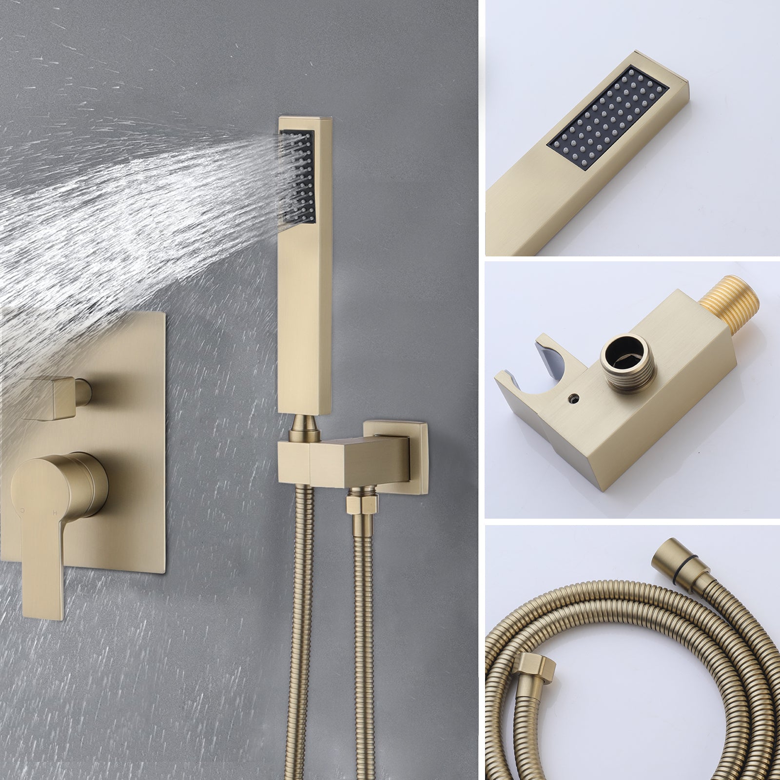 12Inch Shower System With Waterfall Tub Spout And Handheld Shower Head Brushed Gold Stainless Steel