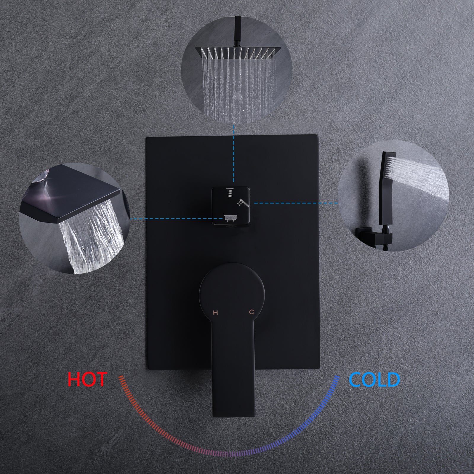 10Inch Shower System With Rain Shower Faucet Sets Matte Black Stainless Steel