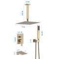 12Inch Shower System With Waterfall Tub Spout And Handheld Shower Head Brushed Gold Stainless Steel