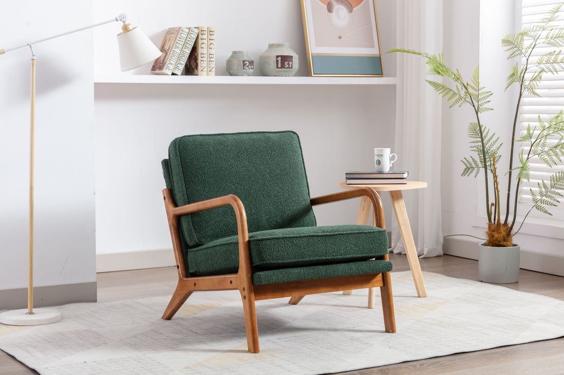 Coolmore Mid Century Modern Accent Chair, Comfy Fabric Living Room Chairs With Solid Wood Frame, Lounge Reading Armchair, Easy Assembly Emerald Emerald Primary Living Space Foam Boucle