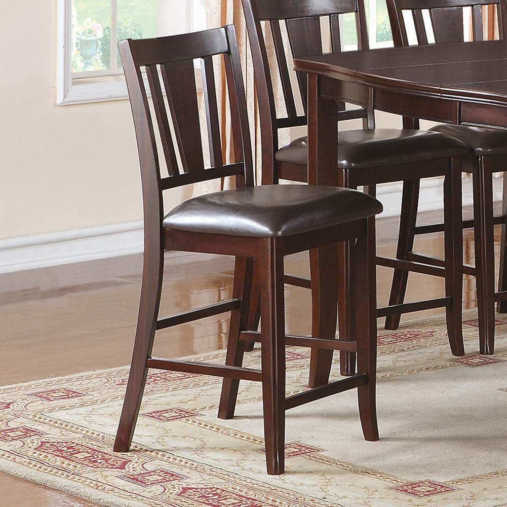 Simple Contemporary Set Of 2 Counter Height Chairs Brown Finish Dining Seating Cushion Chair Unique Design Kitchen Dining Room Faux Leather Seat Rubberwood Walnut Brown Dining Room Modern,Transitional Dining Chairs Rubberwood Slat Back Set Of 2 Solid