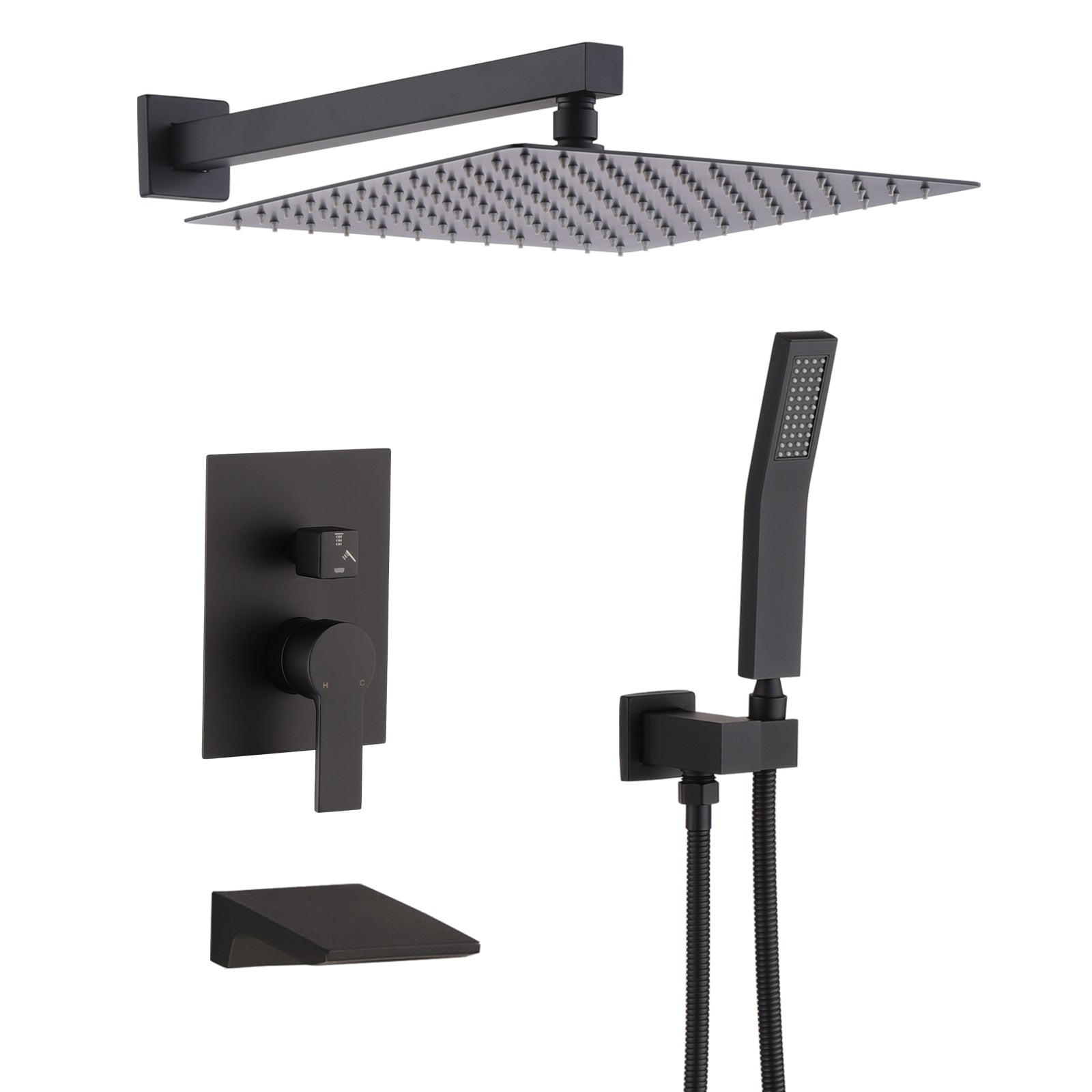 10Inch Wall Mounted Rainfall Shower Head System Shower Faucet Matte Black Stainless Steel