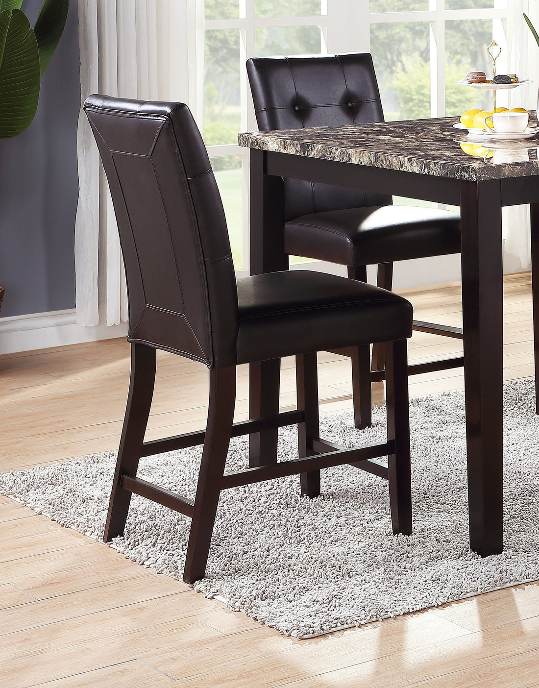 Simple Contemporary Set Of 2 Counter Height Chairs Brown Finish Dining Seating'S Cushion Chair Tufted Back Kitchen Dining Room Brown Brown Dining Room Contemporary,Modern Dining Chairs Rubberwood Tufted Back Solid Wood