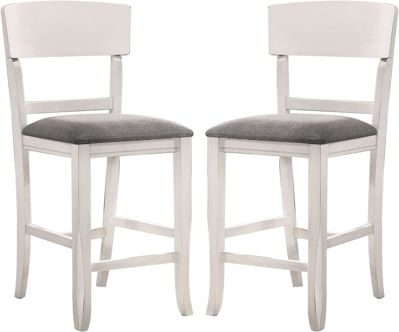 Contemporary Dining Room Counter Height Chairs Set Of 2 Chairs Only White Solid Wood Gray Padded Fabric Seat White White Dining Room Rectangular Contemporary,Modern Dining Chairs Rubberwood Solid Wood